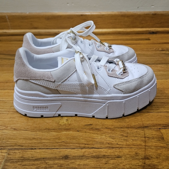 Puma White Tan Mayze Stacked Platform Lace Up Sneakers Shoes Size 8.5 - Picture 6 of 16